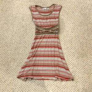 Woman’s White, Red and Tan Striped Dress